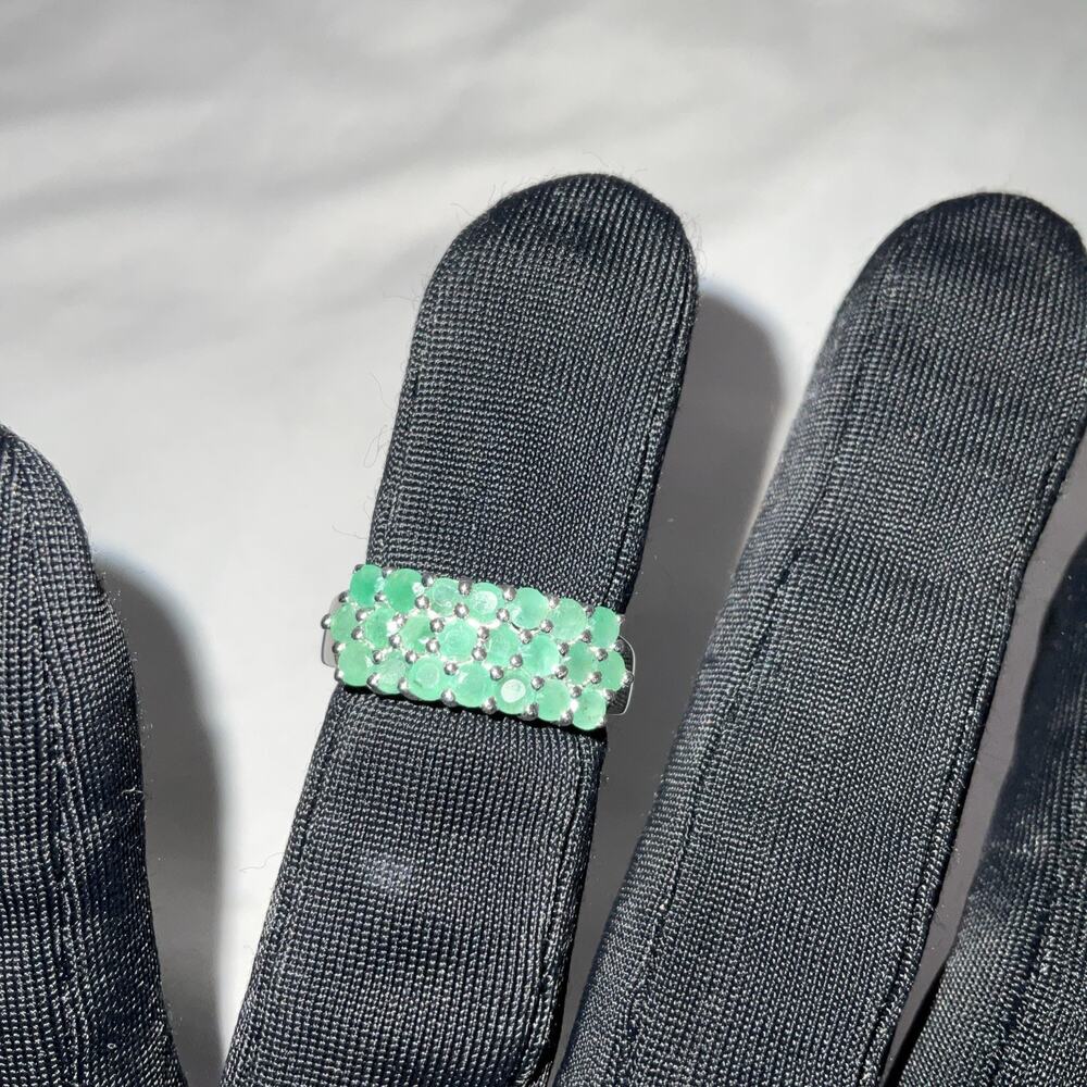 NEW EMERALD CLUSTER STERLING SILVER RING SZ 6